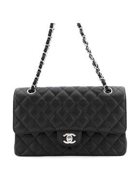 Chanel Chain Shoulder Bag Quilted 25 CC Logo Caviar Leather Double Black
